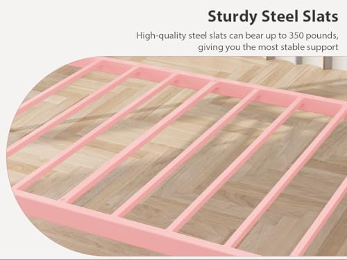Image of GarveeHome Twin Size Daybed Frame, Metal Platform Sofa Bed with Stylish Headboard, Heavy Duty Steel Slat Support, Space Saving for Living Room /Bedroom /Guest Room, No Box Spring Needed, Pink