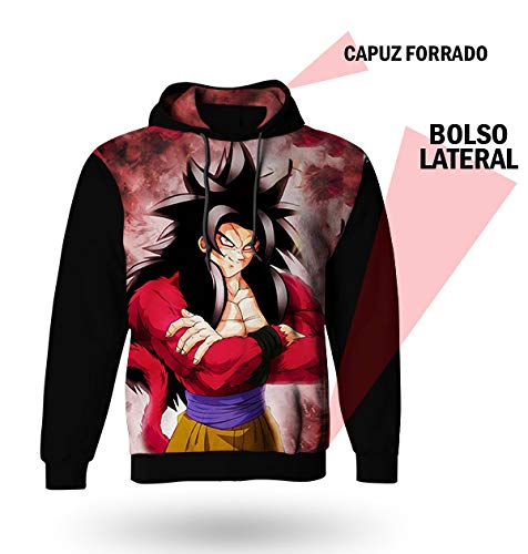 Casaco de Moletom Dragon Ball Z - Goku Red - Blusa com Capuz - Jaqueta Anime Infantil e Adulto (XG(G