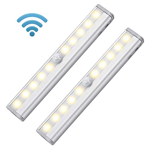 Wireless Motion Sensor Light, LED Night Light Battery Powered Magnetic Strip Stick-on Lighting for Under Cabinet Cupboard Wardrobe Closet Counter Shed Stairs (2 Pack, Warm White)