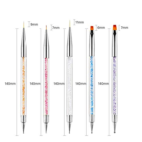 image for Ealicere 5 Pcs Double Ended Nail Art Brushes，Nail Art Point Drill Dr