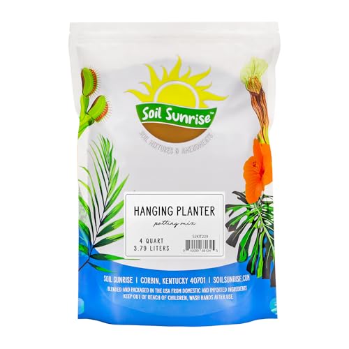 Soil Sunrise Hanging Planter Potting Soil Mix (4 Quarts), Lightweight Potting Mix Optimized for Indoor/Outdoor Hanging Pots/Baskets