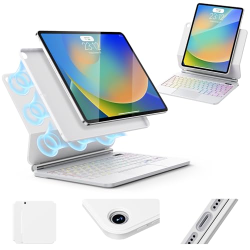 TactiPulse for iPad 9th Generation Case with Keyboard Magic Style Keyboard Case for iPad 9th/8th/7th Gen 10.2 inch - Floating Cantilever Magnetic Stand Multi-Touch Trackpad (White)