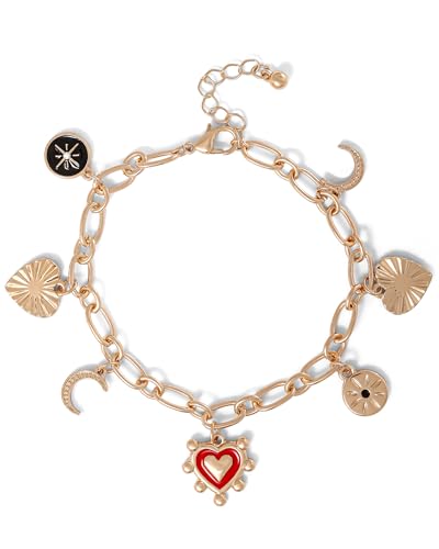Jessica Simpson Gold-Tone Charm Bracelet for Women Adjustable, Chunky Bracelet with 7 Charms