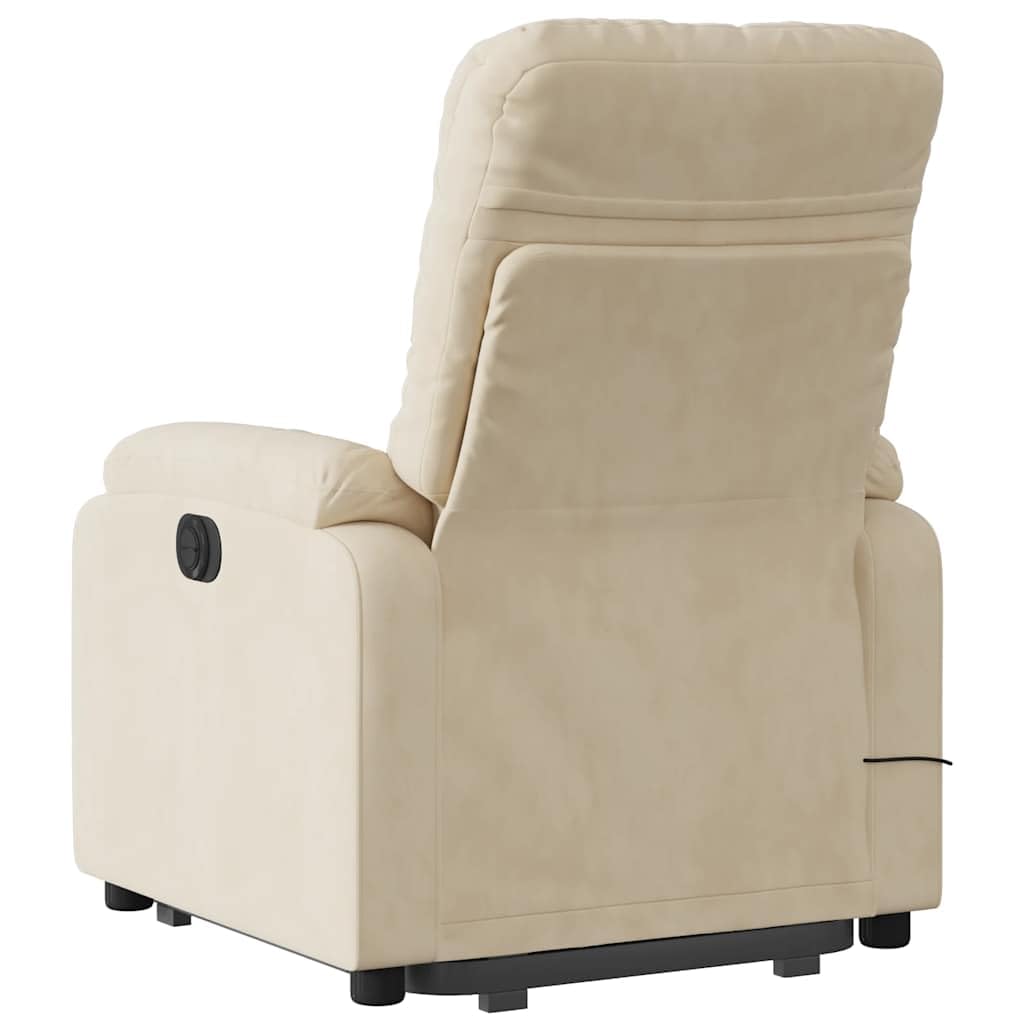 Sillón elevador eléctrico reclinable con masaje de 6 puntos y revestimiento de microfibra color crema, función de elevación e inclinación hasta 135 grados, estructura