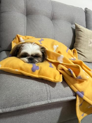 Conjunto de Cobertor Pet com Travesseiro, Amarelo com Flores, 75x60 cm, 2 Peças