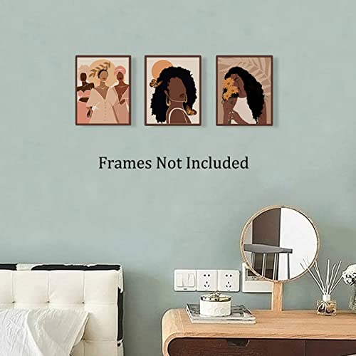 African American Woman Art,Modern Minimalist Black Woman Leaf Art Painting，Girl Wall Art Fashion Pop Boho Queen Girl Room Poster Painting Female Bathroom Bedroom Dressing Room Wall Home Decor,Set Of 4 (8"X 10"）No Frame #TOP5