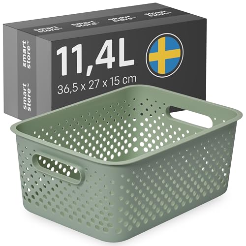 SmartStore Panier de Rangement avec Poignées en vert 11,4L (36,5x27x15cm) I Panier de Rangement en Plastique Recyclé I Essence L Boîte de Rangement I...