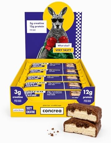 concrea® Kreatinriegel mit Protein – 3g Creatin Monohydrat + 12g Eiweiß | Cookies Geschmack | 10 x 50g | ohne Zuckerzusatz | glutenfrei