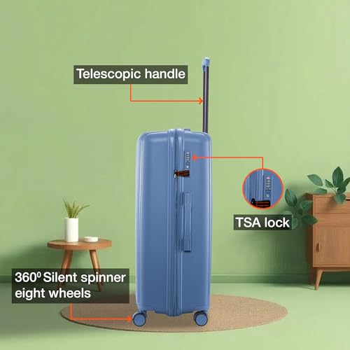 Image of Nasher Miles The Line Hard-Sided Polypropylene Check-in Luggage 28 inch | 75cm | 8 Wheels Large Trolley Bag for Travel | Suitcase (Dark Blue)
