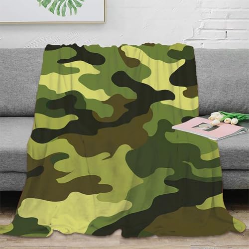 3D gedruckt Camouflage Pattern Reisedecke Mikrofaser Bettwäsche warm weich Military Design Kuschelwurf Leichtgewicht für Reisende Camper Junge Erwachsene 40x50inch(100x130cm)