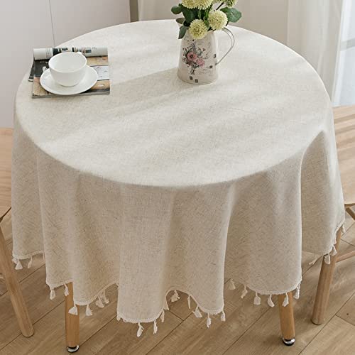 TACYKIBD Nappe Beige Ronde Lin Coton Couverture de Table Nappe de Couleur Unie Anti-Tache Lavable pour Anniversaire Mariage Salle à Manger Table Basse...