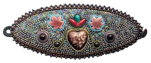 Bracelet plat artisanal en porcelaine et perles de verre femme