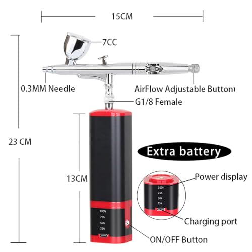 Image of Cordless airbrush kit with air brush holder replaceable 2pcs batteries powered portable handhold mini air brush compressor for barber,nail,cake,miniature,model,leather art