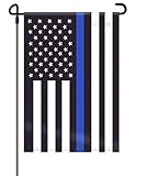 Police Thin Blue Line Garden Flag 12.5x18 Inch- Blue Stripe American Police Double Sided Yard Flags...