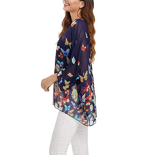 Image of Ckikiou Plus Size Batwing Flowy Semi Sheer Chiffon Blouse Tunic for Women Summer Floral Print Boho Beach Cover ups