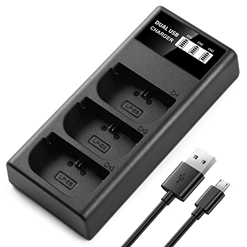 ENEGON LP-E6 LP-E6N LP-E6NH Triple Slot LCD USB Charger for Canon EOS 5D Mark II III and IV, 70D, 5Ds, 6D, 5DsR, 80D, 7D, and 7D Mark II, EOS 60D