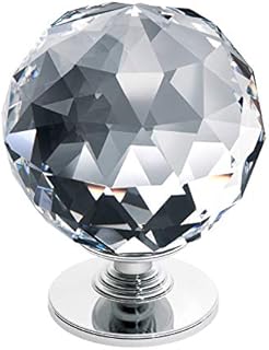 TEZ 60mm Solid Crystal Door Knob Handle Finial, Bed Finial, Stair Post Finial - Chrome Finish Base - British Designed and Made - Branded - Guaranteed