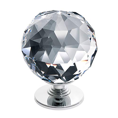 TEZ 60 mm Finial de la perilla de la puerta de cristal sólido - Acabado en cromo Base - Calidad superior - Diseño británico - Marca de fábrica - Garantizado (Fijación para postes de cama)