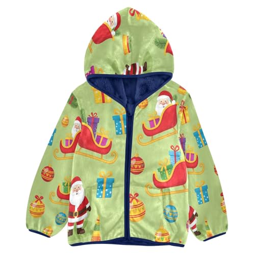 Christmas Gifts Santa Sleighs Toddler Fleece Jacket Girl Boys Hooded Fleece Jacket Coat Warm Outwear Zip-up 3-10T