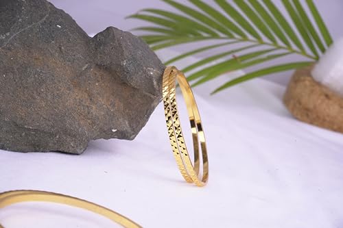 Image of JFL- Jewellery for Less Traditional Ethnic One Gram Gold Plated Cut Work Bangle Set Girls & Women