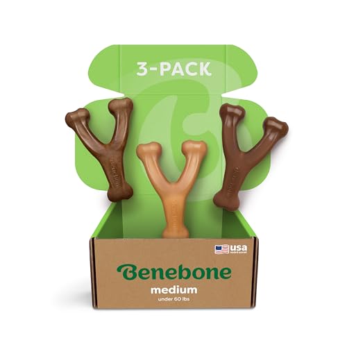 Benebone 3-Pack Wishbone Durable Dog Chew Toy for Aggressive Chewers Variety Pack-Bacon Chicken Peanut Made in USA Medium