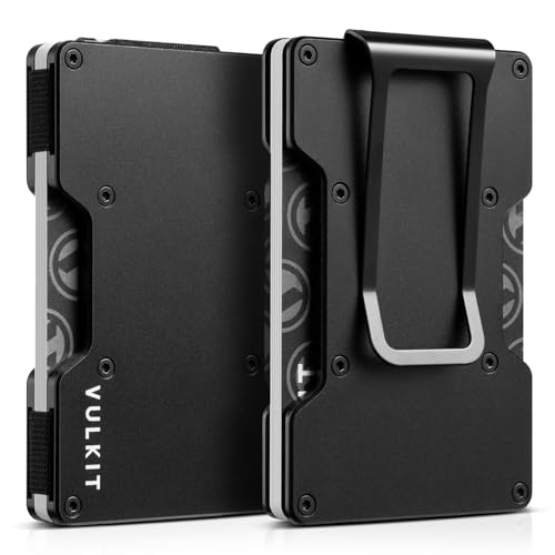 VULKIT Men's Metal Wallet with Money Clip Slim Credit Card Holder, Minimalist Business Card Case Front Pocket Wallet for Men(Black)