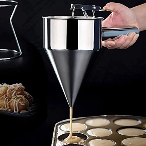Gavigain Pancake Batter Dispenser, Stainless Steel Funnel Cake Dispenser with Stand Baking Tools for Cake Pancakes Cupcakes Muffins Crepes Waffles Takoyaki