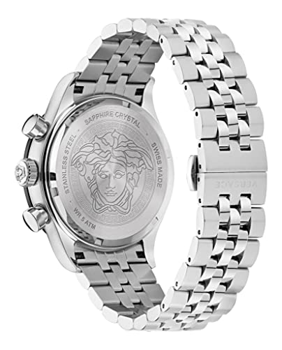 Versace Hellenyium Chrono Collection Luxury Mens Watch Timepieces with a Silver Bracelet Featuring a Stainless Steel Case and a Black Dial3
