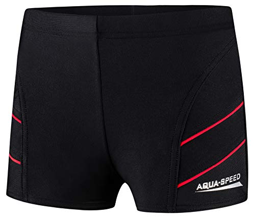 Aqua Speed Enge Triathlon Schwimmhose Kinder + gratis eBook | Wettkampf Badehose | UV Schwimmbekleidung für Junge | 16. Schwarz Rot Gr. 140 | Andy