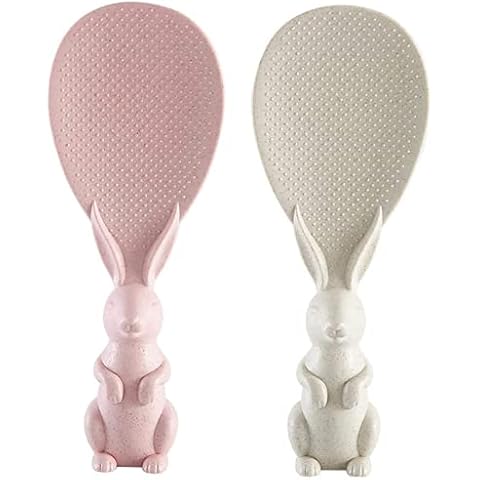 YunQin 2Pcs Creative Cute Rabbit Non-Stick Rice Scoop,Bunny Shape Standable Rice Scooper,Household Rice Cooker Rice Spoon,Cartoon Rice Spoon(Pink+Beige) Cover