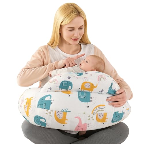 Labtec Almohada de lactancia para bebé, almohada multifuncional con correa ajustable para la cintura y valla de seguridad, funda de almohada extraíble 100% algodón, patrón de elefante