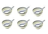  12 teiliges Reisschalen Set mit Löffeln (6 Schalen und 6 Löffel) Reiskorn mit Drachenmotiv Reisschale