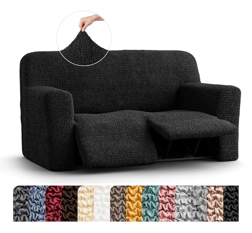 PAULATO BY GA.I.CO. Recliner Cover – Soft Form-Fit Slipcover – Stretch 1-Piece Reclining Furniture Protector – Machine Washable Hypoallergenic Fabric – Black (Reclining Loveseat 55"-83" Wide)