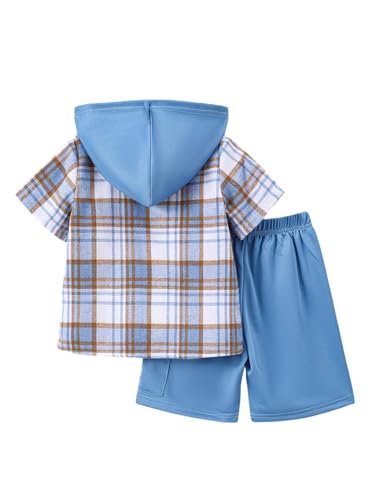 Image of Boys 2 Pieces Clothing Shorts Set Short Sleeve Plaid Button Down Shirt and Cargo Shorts Set 4-12Y