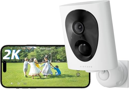 VIRTAVO 2K Camera Surveillance WiFi Extérieure sans Fil Batterie, Vision Nocturne Couleur Starlight, PIR Détection Mouvement, Étanche, Audio Bidirectionnel,...