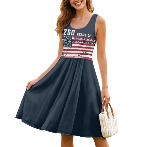 Image of Women Stylish Tank Dresses Sleeveless Round Neck Midi Casual Dress with Pocket for Summer