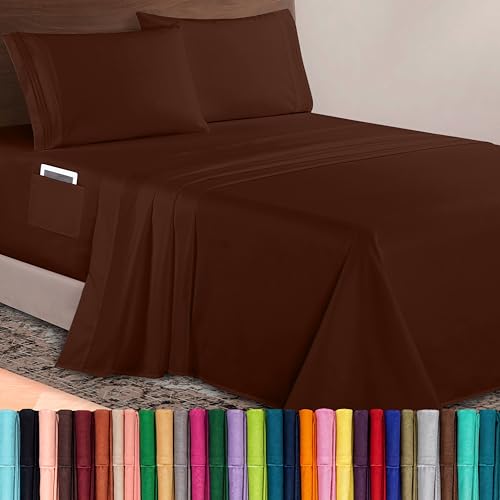 Image of Elegant Comfort Luxurious 1500 Premium Hotel Quality Microfiber 4-Piece Sheet Set, 18-24 Inches Deep - Extra Deep Pocket Sheets - Ultra Soft 4PC Deep Pocket Sheets, Full, Chocolate Brown