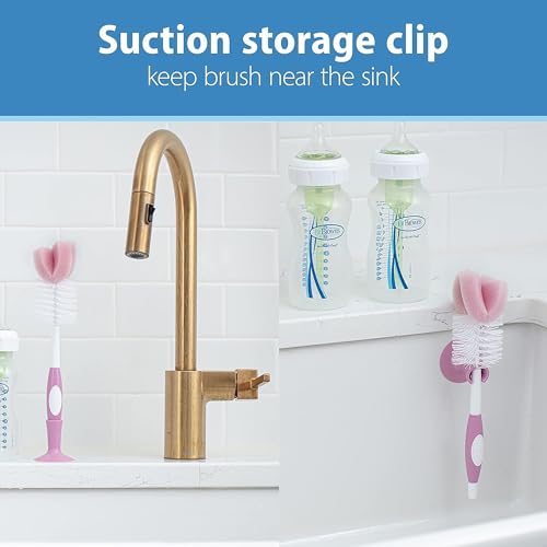Image of Dr. Brown's Reusable Sponge Baby Bottle Cleaning Brush with Suction Cup Stand, Scrubber and Nipple Cleaner, BPA-Free, Pink, 2-Pack