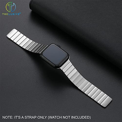 Image of T TECLUSIVE Titanium Metal Magnetic Chain Strap Compatible for iWatch Ultra 2 49mm / Series 10 46mm / Series 9 8 7 45mm / iWatch Series 6 5 4 44mm | Matt Full Magnetic Band (Silver)