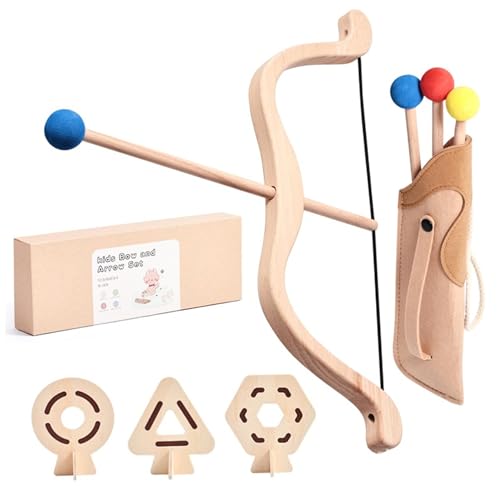 Elyebxj Wooden Bow and Arrow Set with Safe Foam Tip 3 Targets for Indoor Outdoor Play, Archery Set for Boys Girls Age 4+, Toy Bow and Arrow