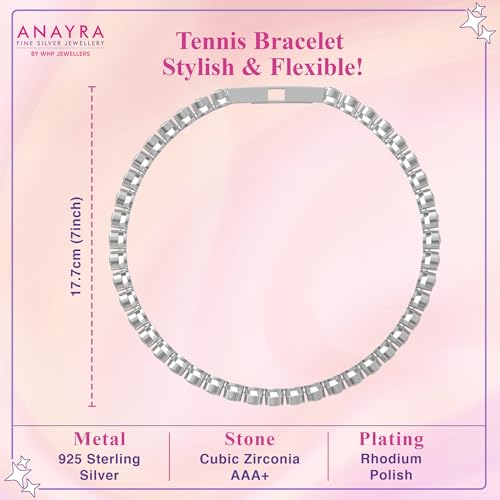 Image of 925 Sterling Silver Adjustable Bracelet for Women | Solitaire Heart Crystal Tennis Design | Elegant Sparkling Daily Wear Jewellery | Stylish Gift for Girls & Women