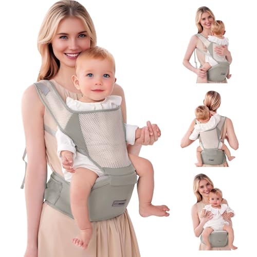 Ergonomische Babytrage mit Verstellbarem Gurt - 6-in-1 Neugeborenen-Kleinkind-Tragetuch, Atmungsaktive Mesh-Babytrage für Sommer, Kompakt für Reisen & Outdoor-Abenteuer, Ideal für Babys 0-3 Jahre