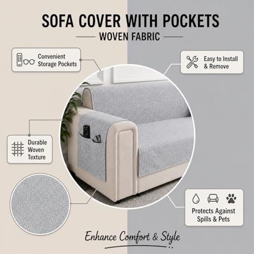 Image of STITCHNEST 'LuxeFit Series' 2 Seater Sofa Cover | Full Coverage with Armrest Pocket | Elegant Woven Fabric, Washable & Durable for Modern Living