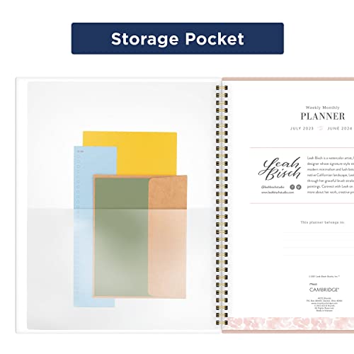 Cambridge 2023-2024 Academic Planner By Leah Bisch, Weekly & Monthly, 8-1/2" X 11", Large, Monthly Tabs, Pocket, Flexible Cover, Floral (Lb21-905A) #TOP7