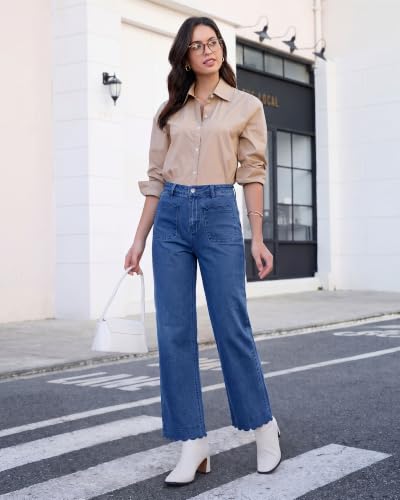 GRAPENT Jeans for Women Scalloped Straight Leg Ankle Stretchy Denim Pants - image 5