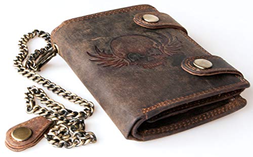 FLW-Wild Strong Genuine Leather Biker's Wallet with a Skull with Chain - RFID2