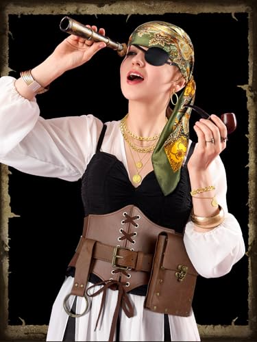 9 Pcs Pirate Costume Accessories Women Pirate Bandanas Head Scarf Renaissance Corset Belt Pouch Eye Patch Jewelry2