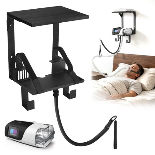 CPAP Wall Mount Shelf with Storage for ResMed AirSense 11 2-Tier CPAP Stand with Adjustable Hose Hanger & Mask Hook Space-Saving Bedside Shelf End Nightstand Clutter & Avoid Hose Tangles Black