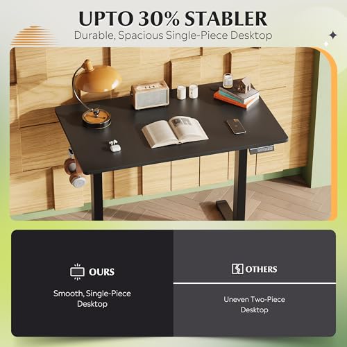 Image of DEVAISE 40 Inch Electric Standing Desk, 3 Adjustable Computer Desk for Home Office, Ergonomic Sit to Stand Desk with LED Touchscreen,Headphone Hook, 3 Memory Preset, with One-Piece Desktop, Black