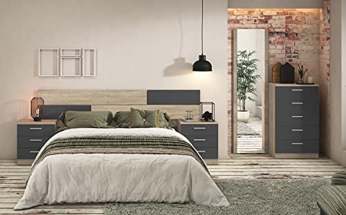 PEGANE Ensemble Chambre à Coucher, tête de lit + 2 Tables chevets + chiffonnier + Miroir Mural Coloris chêne Cambrian/Graphite